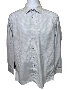Eton Contemporary Fit White and Blue Mini Check Dress Shirt 15.5 / 39